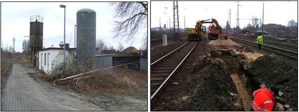 {if0:m_addinfo!=){if1:m_addinfo=)Foto links: ehemalige Versorgungsgebäude der Bahn; Foto rechts: Rückbau entbehrlicher Gleise